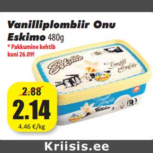 Allahindlus - Vanilliplombiir Onu Eskimo 480g