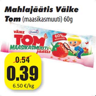 Allahindlus - Mahlajäätis Väike Tom(maasikasmuuti) 60g