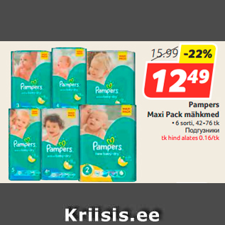 Allahindlus - Pampers Maxi Pack mähkmed