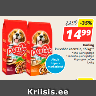 Allahindlus - Darling kuivsööt koertele, 15 kg**