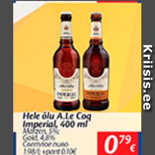 Allahindlus - Hele õlu A.Le Coq Imperial, 400 ml