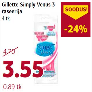 Allahindlus - Gillette Simply Venus 3 raseerija 4 tk