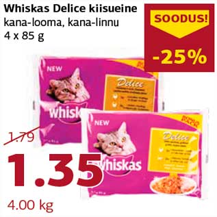 Allahindlus - Whiskas Delice kiisueine kana-looma, kana-linnu 4 x 85 g