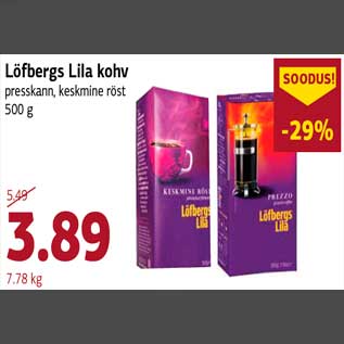 Allahindlus - Löfbergs Lila kohv presskann, keskmine röst 500 g