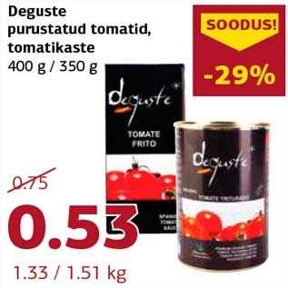 Allahindlus - Deguste purustatud tomatid, tomatikaste 400 g/350 g