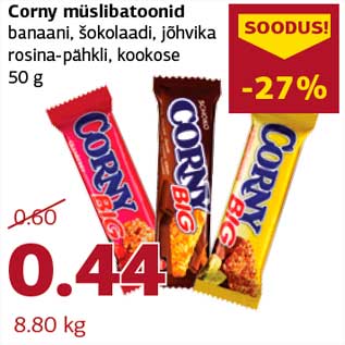 Allahindlus - Corny müslibatoonid banaani, šokolaadi, jõhvika rosina-pähkli, kookose 50 g