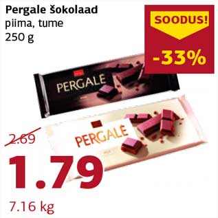 Allahindlus - Pergale šokolaad piima, tume 250 g