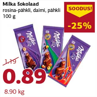 Allahindlus - Milka šokolaad rosina-pähkli, daimi, pähkli 100 g