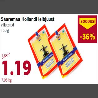 Allahindlus - Saaremaa Hollandi leibjuust viilutatud 150 g