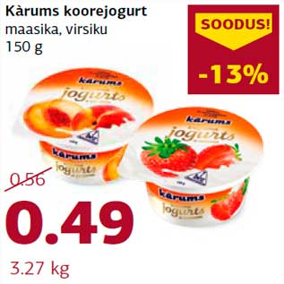 Allahindlus - Kàrums koorejogurt maasika, virsiku 150 g