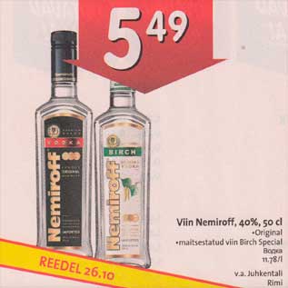 Allahindlus - Viin Nemiroff , 40%, 50 сl .Original .maitsestatud viin Birch Special