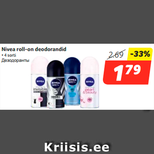 Allahindlus - Nivea roll-on deodorandid