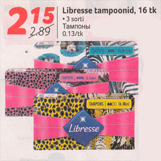 Allahindlus - Libresse tampoonid, 16 tk