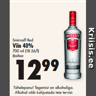 Allahindlus - Smirnoff Red Viin 40%