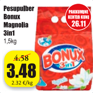 Allahindlus - Pesupulber Bonux Magnolia 3 in1 1,5 kg