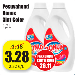 Allahindlus - Pesuvahend Bonux 3in1 Color 1,3 L