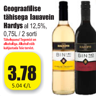 Allahindlus - Geografilise tähisega lauavein Hardys