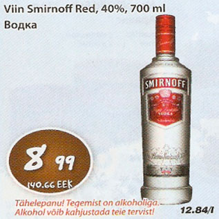 Allahindlus - Viin Smirnoff Red