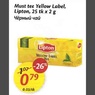 Allahindlus - Must tee Yellow Label,Lipton, 25 tk х 2 g