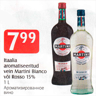 Allahindlus - Itaalia aromatiseeritud vein Martini Bianco või Rosso