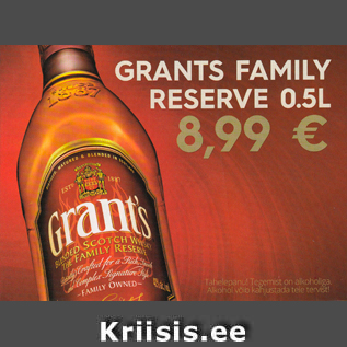 Allahindlus - GRANTS FAMILY RESERVE 0,5 L