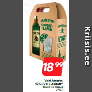 Allahindlus - Viski Jameson, 40%, 70 cl + 2 klaasi**