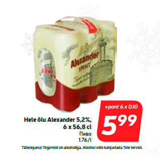 Allahindlus - Hele õlu Alexander 5,2%, 6 x 56,8 cl