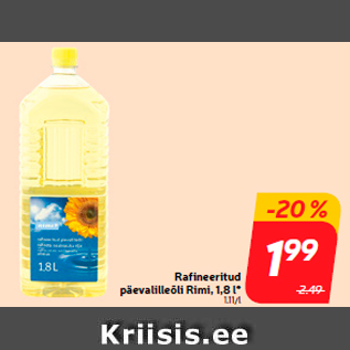 Allahindlus - Rafineeritud pӓevalilleõli Rimi, 1,8 l*