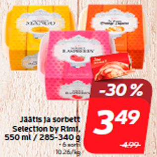 Allahindlus - Jäätis ja sorbett Selection by Rimi, 550 ml / 285-340 g