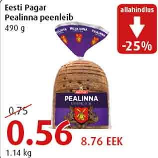 Allahindlus - Eesti Pagar Pealinna peenleib