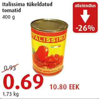 Allahindlus - Italissima tükeldatud tomatid