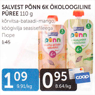 Allahindlus - SALVEST PÕNN 6K ÖKOLOOGILINE PÜREE 110 G