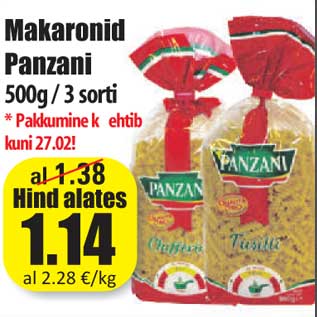 Allahindlus - Makaronid Panzani 500g / 3 sorti