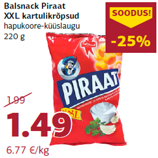 Allahindlus - Balsnack Piraat XXL kartulikrõpsud