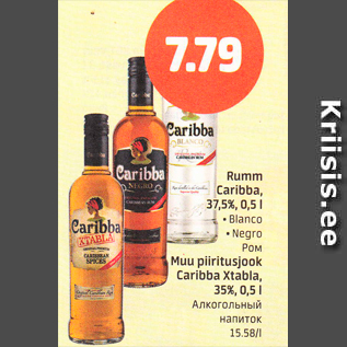 Allahindlus - Rumm Caribba, 37,5%, 0,5 L .Blanco .Negro; Muu piiritusjook Caribba Xtabla, 35%, 0,5 L