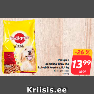 Allahindlus - Pedigree loomaliha-linnuliha kuivsööt koertele, 8,4 kg