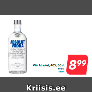 Allahindlus - Viin Absolut, 40%, 50 cl