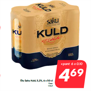 Allahindlus - Õlu Saku Kuld, 5,2%, 6 x 50 cl