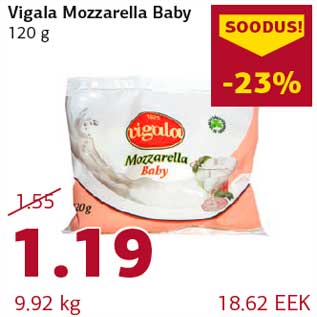 Allahindlus - Vigala Mozzarella Baby 120 g