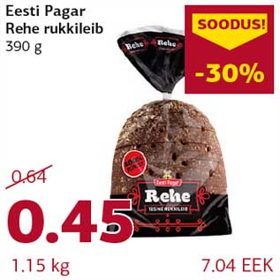 Allahindlus - Eesti Pagar Rehe rukkileib 390 g