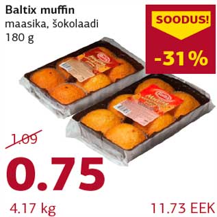 Allahindlus - Baltix muffin maasika, šokolaadi 180 g