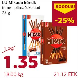 Allahindlus - LU Mikado kõrsik tume-, piimašokolaad 75 g