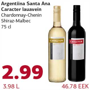 Allahindlus - Argentiina Santa Ana Caracter lauavein Chardonnay-Chenin Shiraz-Malbec 75 cl