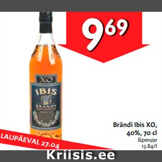 Allahindlus - Brändi Ibis XO, 40%, 70 cl