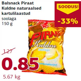 Allahindlus - Balsnack Piraat Kuldne naturaalsed kartulilaastud