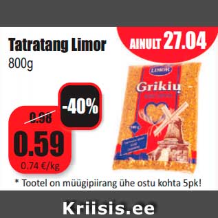 Allahindlus - Tatratang Limor 800g