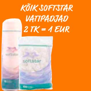 Allahindlus - KÕIK SOFTSTAR VATIPADJAD 2 TK = 1 EUR