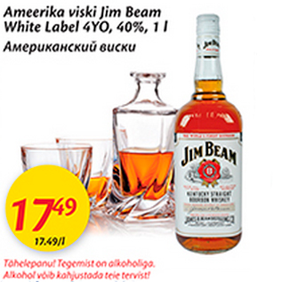 Allahindlus - Amerika viski Jim Beam White Label 4YO