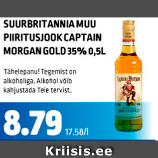 Allahindlus - SUURBRITANNIA MUU PIIRITUSJOOK CAPTAIN MORGAN GOLD