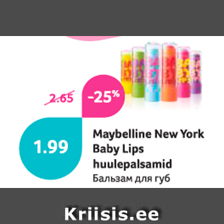 Allahindlus - Maybelline New York Baby Lips huulepalsamid